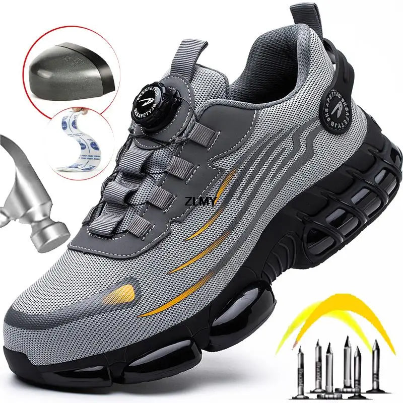 New Rotating Button Safety Shoes Anti-smash Anti-puncture Work Shoes